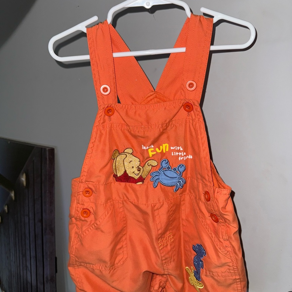 Disney Orange Kids Overalls with Embroidered Characters